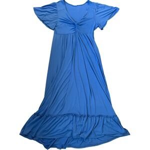 Chic Soul Blue Flutter Sleeve Ruffle Hem‎ Maxi Dress 1X Made in USA